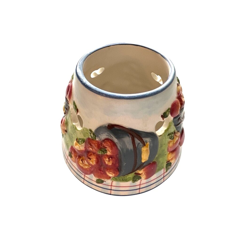 Yankee Candle Topper Apple Picking Candle Ceramic Shade Red Blue Textured 5”